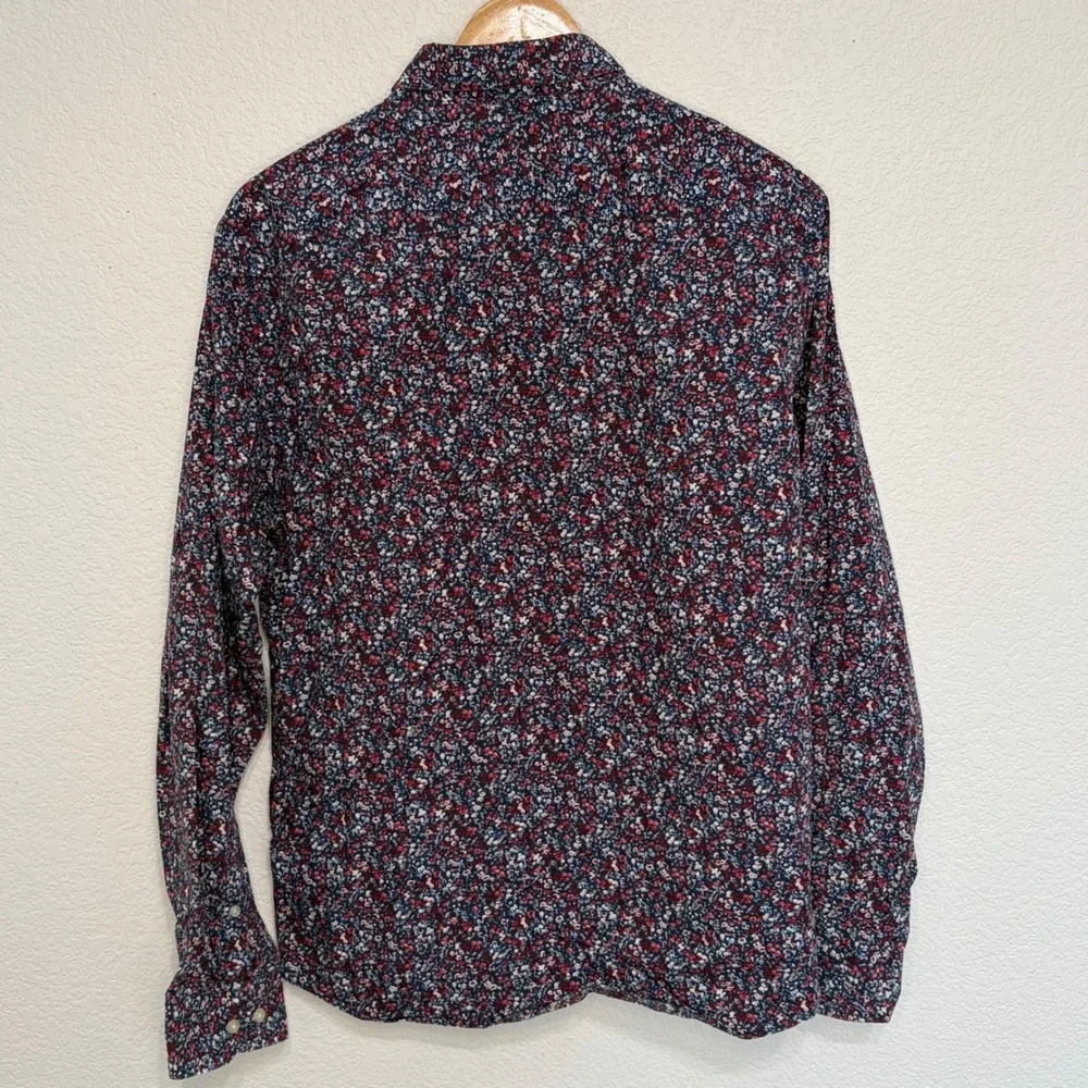 Banana Republic Luxe Poplin Shirt Mens Large Untucked Slim Fit Floral Red Blue